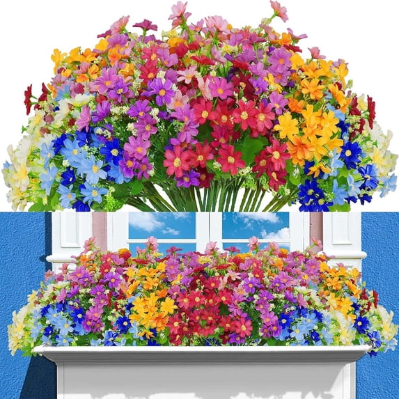 Artificial Outdoor Chrysanthemum Flowers 28-Head Zou Orchid Stems | Lifelike Plastic Floral Arrangement, Multiple Colors, 12.6in, Low Maintenance, Home Garden Decor