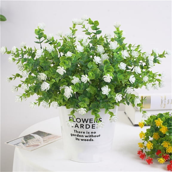 Artificial Outdoor Eucalyptus Rose Camellia Flowers UV-Resistant, Lifelike Greenery for Effortless Indoor/Outdoor Decor, No Watering, 7 Stems Per Bundle