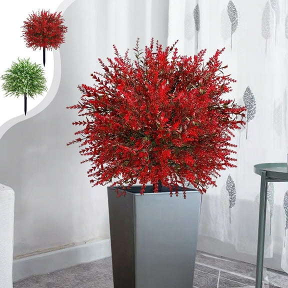 Artificial Outdoor Fake Flowers Bundle | Silk Faux Realistic Plant Arrangement | Plastic Home Porch Patio Garden Decoration | Bendable Stems | Bright Red Green | 21.65x15.74in