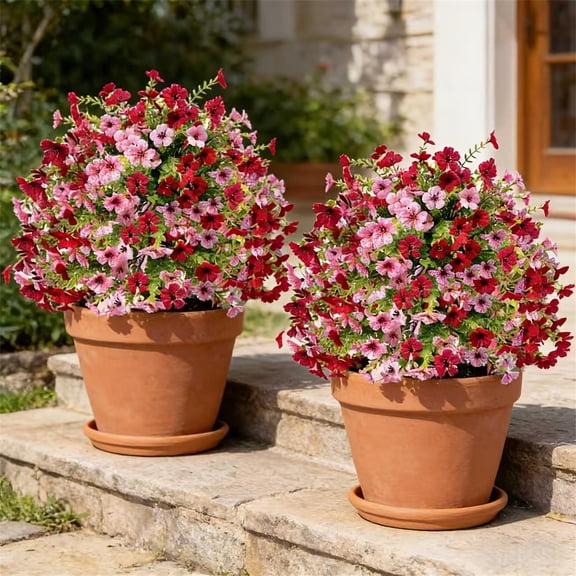 Artificial Outdoor Flower Bouquets Set of 2 for Garden and Patio  Weather Resistant Plastic Ground Decorations, Maintenance Free Fake Plants for Yard, Balcony, Landscaping
