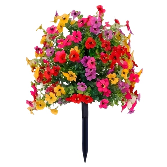 Artificial Outdoor Flowers 17 Inch UV Resistant Faux Plants with Ground Stake for Garden Memorial Mixed