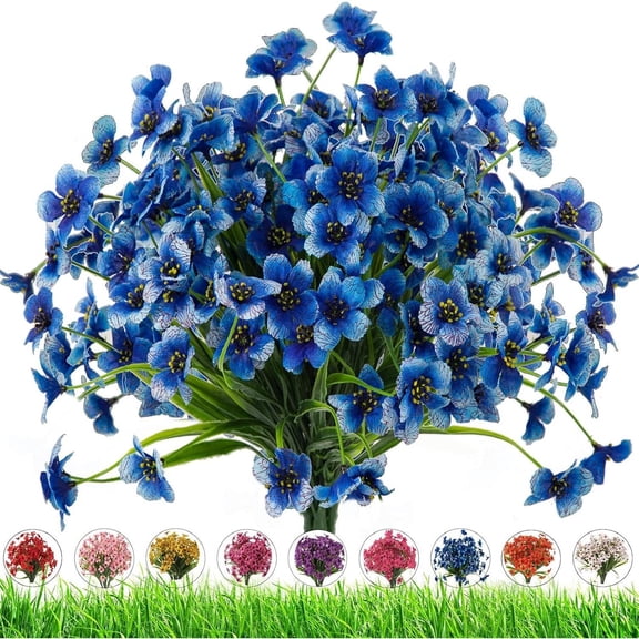 Artificial Outdoor Flowers,8 Bundles Fake Flowers Uv Resistant Faux Outdoor Plastic Flower Plants For Outside Indoor Décor(blue)