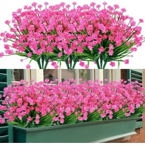Artificial Outdoor Flowers, 8 Bundles Fake UV Resistant Foliage Greenery Faux Plants Shrubs Plastic Bushes for Indoor Outside Hanging Planter Wedding Farmhouse Decor (Pink)