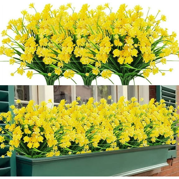 Artificial Outdoor Flowers, 8 Bundles Fake UV Resistant Foliage Greenery Faux Plants Shrubs Plastic Bushes for Indoor Outside Hanging Planter Wedding Farmhouse Decor (Pink)