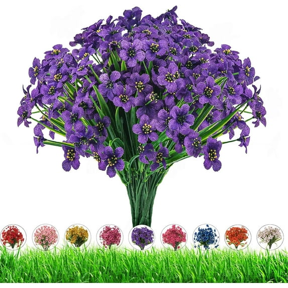 Artificial Outdoor Flowers,8 Bundles UV Resistant Fake Flowers,Outdoor Artificial Plastic Faux Flowers Greenery Plants for Outdoor Garden Porch Window Box Decoration(Rose Red)