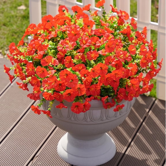 XEAZON Artificial Fake Flowers for Outdoor, 12PCS Realistic Silk Morning Glory, UV Resistant Faux Flower, Outdoor Fake Flowers Decoration for Porch Garden Aisle Patio Wedding (Red)