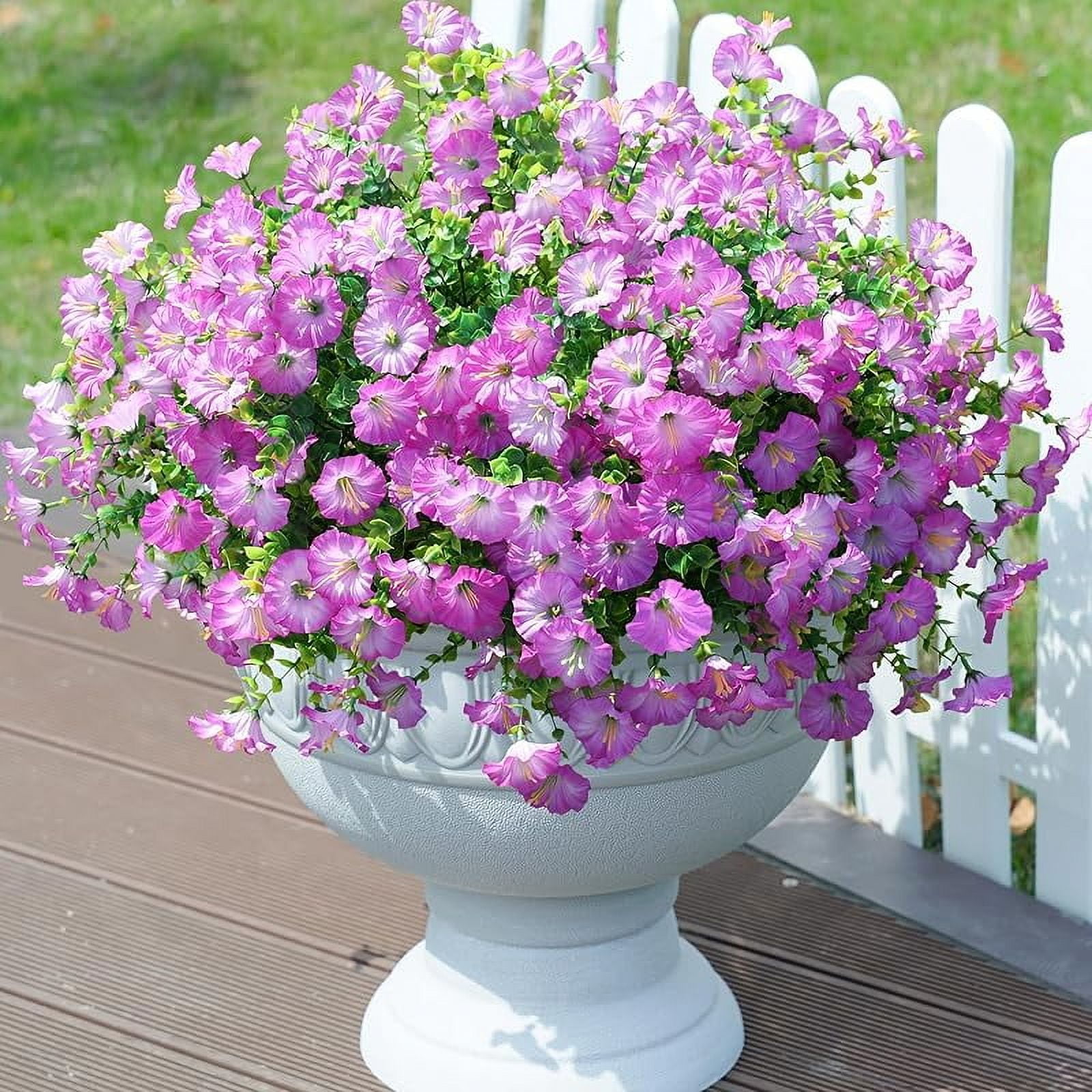 Artificial Morning Glory Flowers - 16 Bundles UV Resistant Fake Flowers For Outdoor Planters, Fuchsia Color
