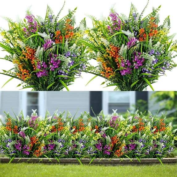 Artificial Outdoor Flowers Fake Plastic Plants Faux UV Resistant Greenery Shrubs for Outside Decorations Garden Planters Pots Porch Window Box Arrangements(Mix Color)