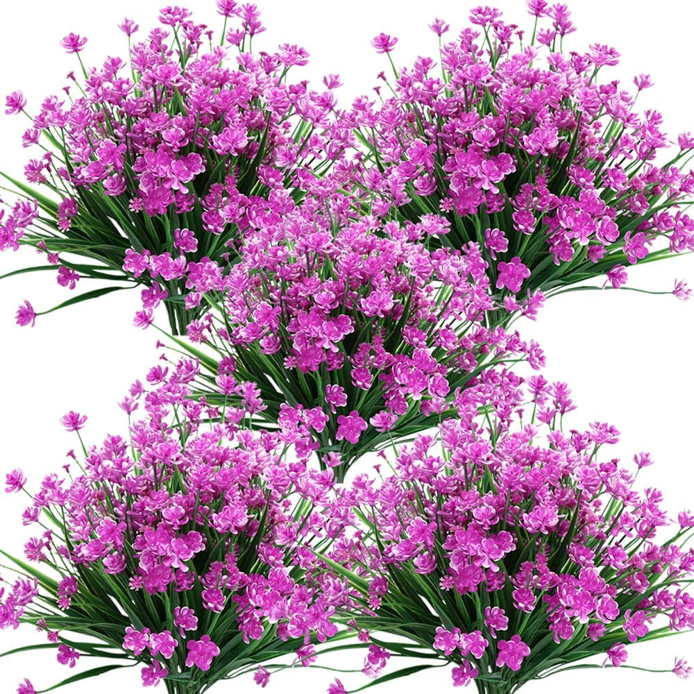 Artificial Flowers, Fake Outdoor UV Resistant Greenery Faux Plants Shrubs for Indoor Outside Hanging Planter Home Office Wedding Farmhouse Decor (Fuchsia)