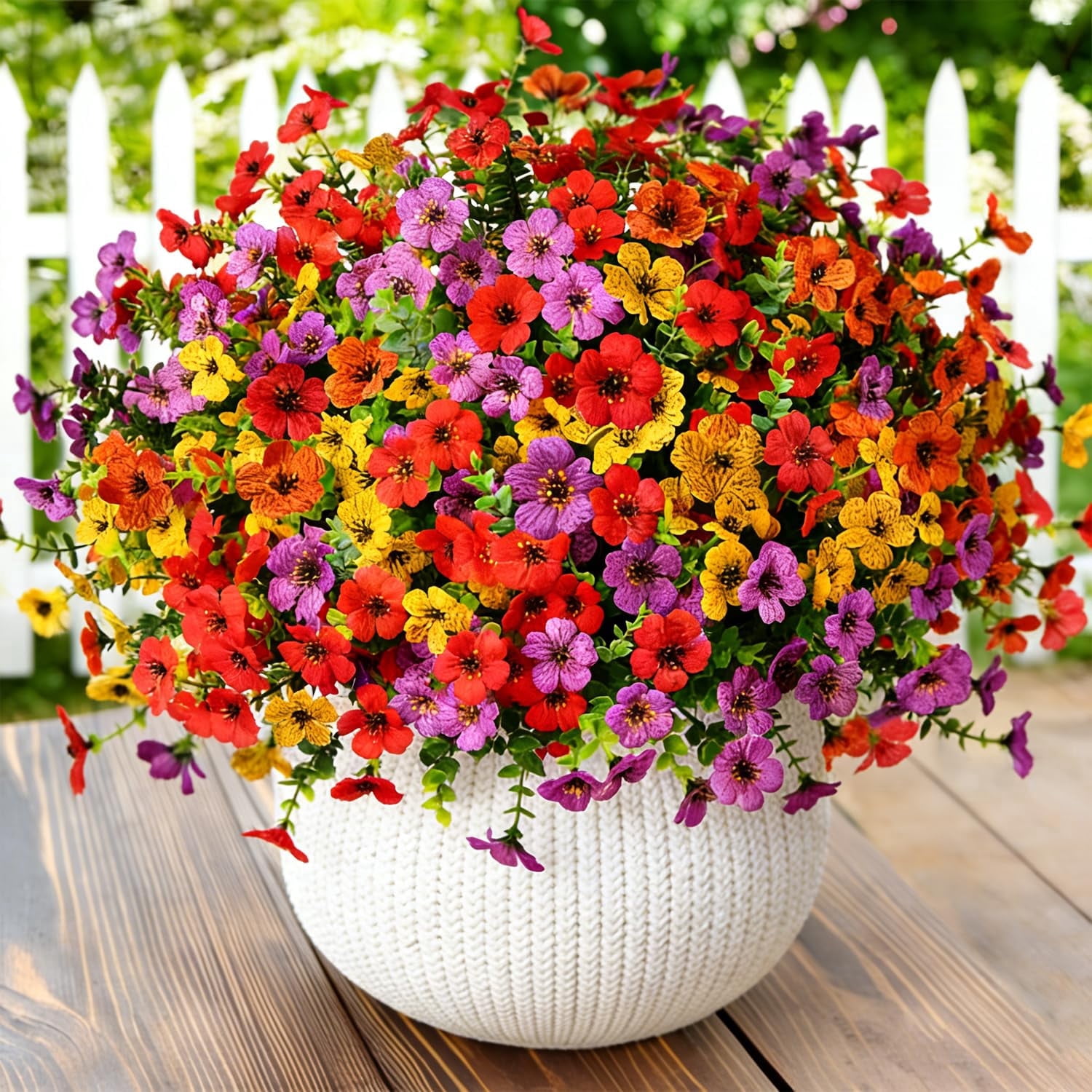 Artificial Outdoor Flowers UV Resistant, 12 Bundles Mixed Color Faux Plants for Patio Garden Decor