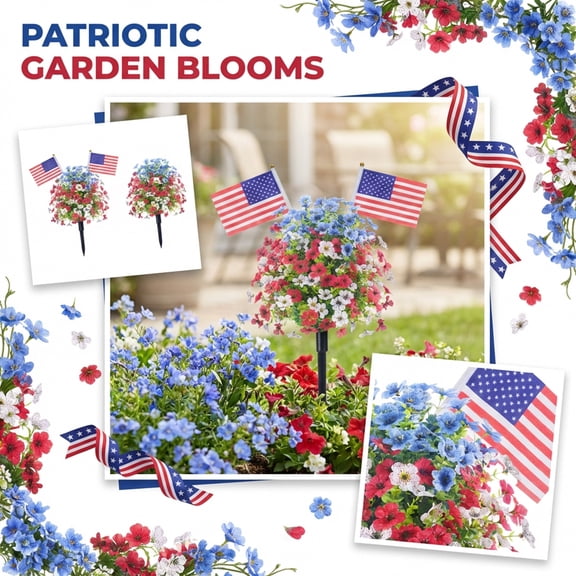 Artificial Outdoor Flowers Uv Resistant, Floral Decor, 16inStake, BlueandWhite Decor, Outdoor Yard Decorations, Summer Outdoor Decor, Patio Decorations Outdoor, 1 Pc