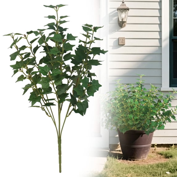 Artificial Outdoor Greenery Plants, UV Resistant No Fade Faux Plants for Front Porch Patio Garden, Bendable Stems, Indoor Outdoor Decorative Plastic Plants, F