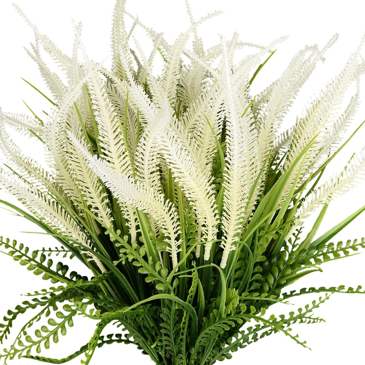 Artificial Outdoor Plants – 15 Bundles of Faux Bead Grass Greenery, UV Resistant & Weatherproof Fake Plants for Patio, Porch, Garden, Indoor Decoration, White