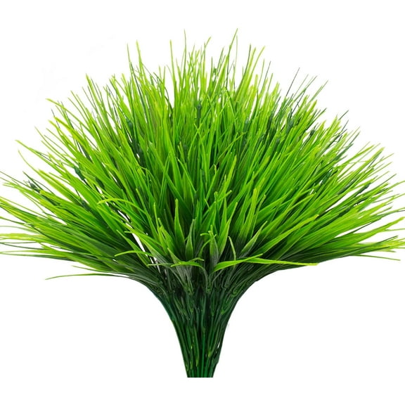 Artificial Outdoor Plants, Artificial Wheat Grass Greenery Shrubs UV Resistant Faux Plastic Plants Garden Porch Window Box Décor (Green Grass)