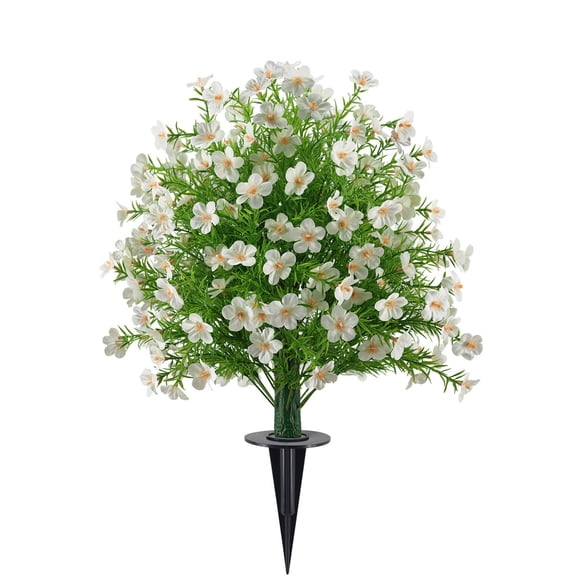 Artificial Outdoor Plants White, 24 Inch Fake Baby's Breath Ground Stake, UV Resistant Faux Greenery for Garden, Yard, Patio, Porch Decor, Spring Summer Decor, White Purple Pink Yellow