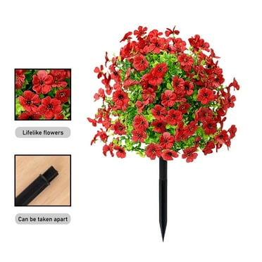 Artificial Outdoor Shrubs, Artificial Boxwood Topiary Ball with Spikes for Outdoor, UV Resistant Faux Shrubs, Realistic Fake Bushes Plants for Garden, Yard, Front Porch, Patio Decor(Red,23.6in)