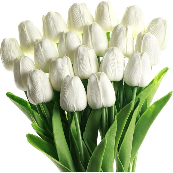 Artificial PU White Tulip Spring Mother's Day Easter Valentine's Day Wedding Bouquet 12 Count