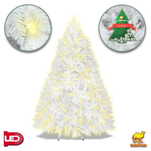 Artificial PVC White Christmas Tree with 650 LED Lights & Metal Steel Base (6.5Ft &1880 Tips)