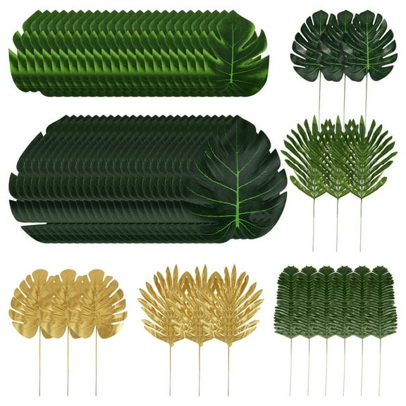 Artificial Palm Leaves, 66 PCS Tropical Palm Leaves Artificial Plants Hawaiian Theme Party Decor Plant Jungle Decoration