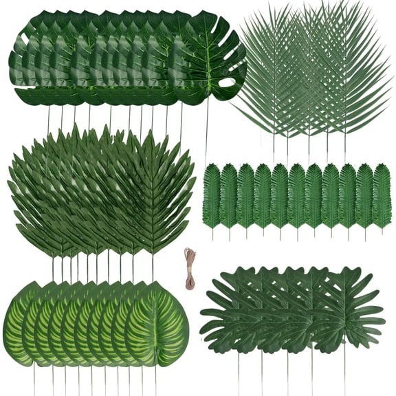 Artificial Palm Leaves with Faux Stems Tropical Plant Leaves Monstera Leaves Safari Leaves for Hawaiian Luau Party Jungle Beach Table Leave Decorations