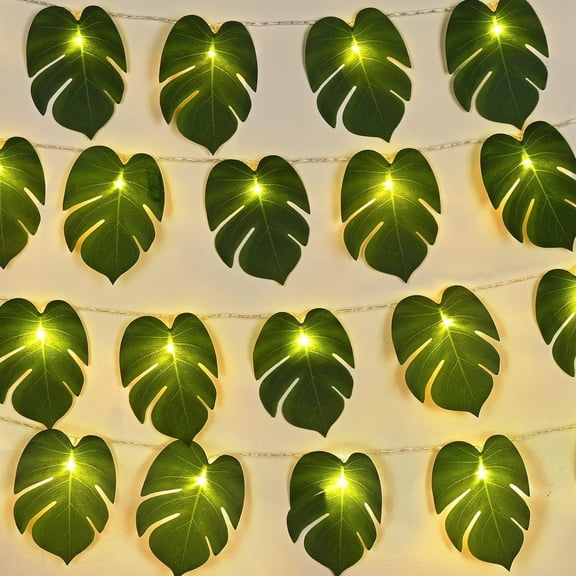 Artificial Palm Leaves Lights,Tropical Fake Vine Leaf Lights for Outdoor Indoor Hawaiian Luau Jungle Beach Theme Party Decorations(1.5-meter 10 light)