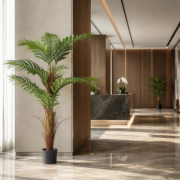 Artificial Palm Tree, 4 Ft Faux Betel Nut Palm, Indoor Outdoor Decor, 2-Pack
