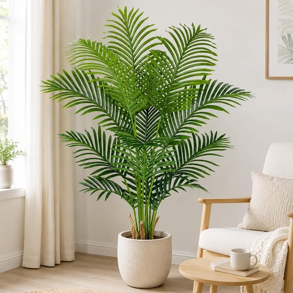 Artificial Palm Tree 4 Ft Tall with 13 Trunks Real Bark Design Faux Tropical Areca Silk Floor Plant in Pot