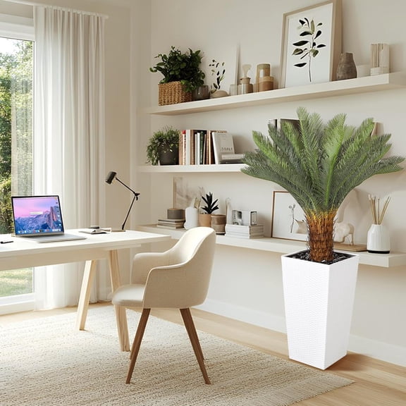 Artificial Palm Tree, 4FT Fake Palm Tree with White Tall Planter