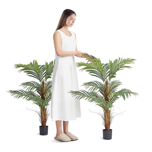 Artificial Palm Tree 4FT, Faux Plant Indoor Outdoor, PE Material, Anti-Tip Design, Lifelike Greenery for Home Office Decor