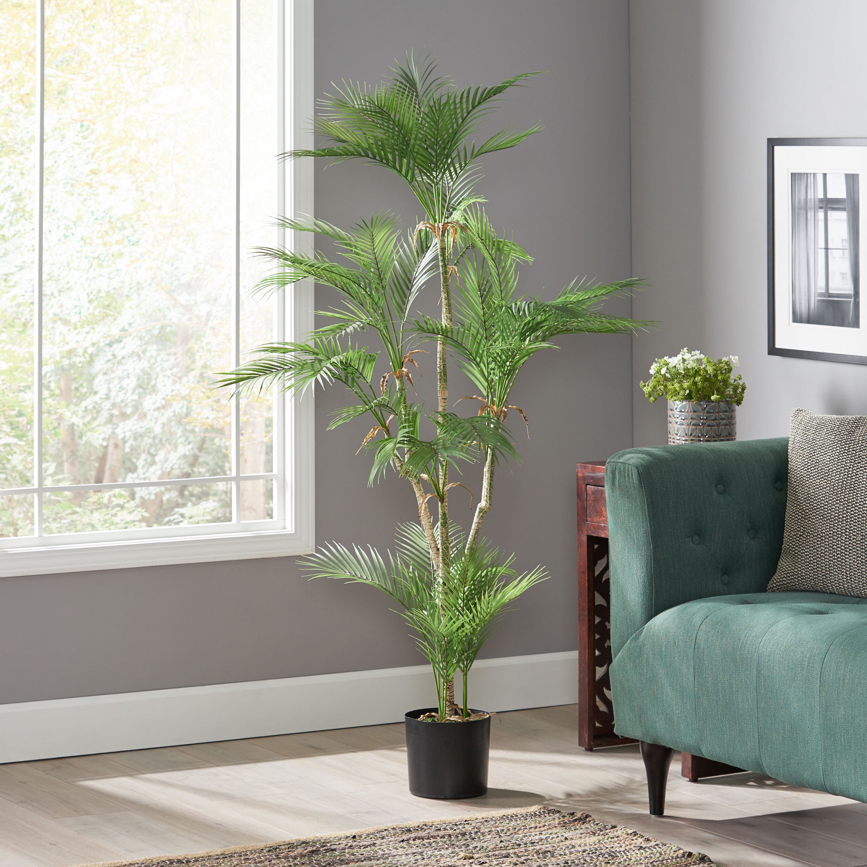 Artificial Palm Tree, 5.5FT Faux Tropical Floor Plant In Pot, Fake Tree ...