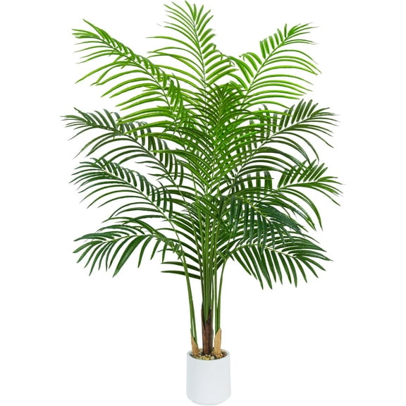 Artificial Palm Tree 5FT - Fake Tree with White Planter - Faux Tropical Areca Floor Plant in Pot - Artificial Silk Plant for Home Office Living Room Decor Indoor Outdoor Artificial Trees