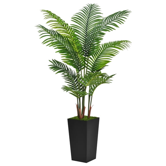 Artificial Palm Tree 5ft Black Tall Planter Faux Tropical Floor Plant