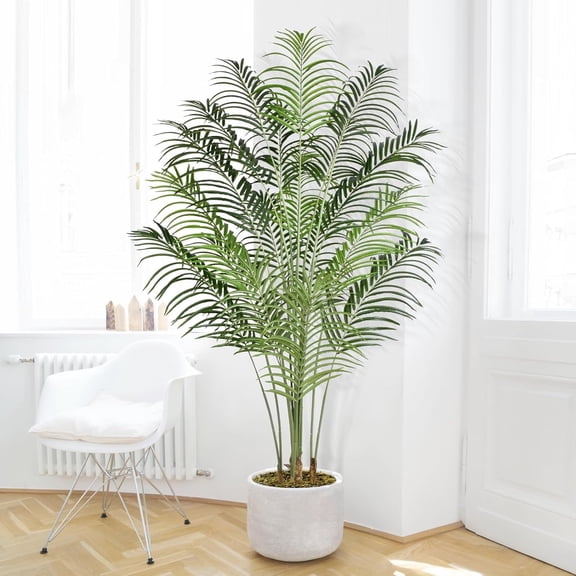 Keeplush 6.5ft Artificial Palm Tree Indoor Plant Tall Fake Tropical Paradise Palm Tree in Pot with Real Bark Design Faux Areca Palm Tree for Home Office Living Room Bedroom Farmhouse Modern Decor