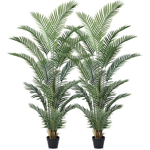 Artificial Palm Tree, 6FT Tall Fake Palm Trees with UV Resistant Leaves, Potted Faux Areca Palm Plant for Indoor Outdoor, Large Floor Plants for Home Living Room Porch Decor, 2Pcs - VN125