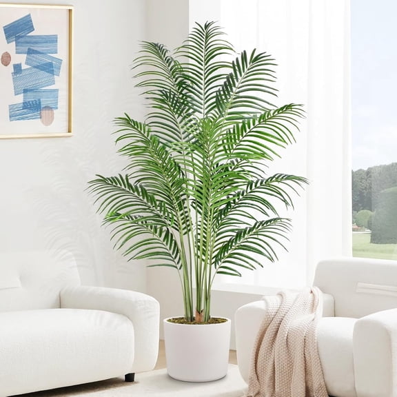 Keeplush 6FT Artificial Palm Tree - Lifelike Fake Palm Indoor Decor, 18 Silkwith Realistic Bark Design  Leaves, Large Faux Floor Plant in Pot for Home Office Living Room (180cm)