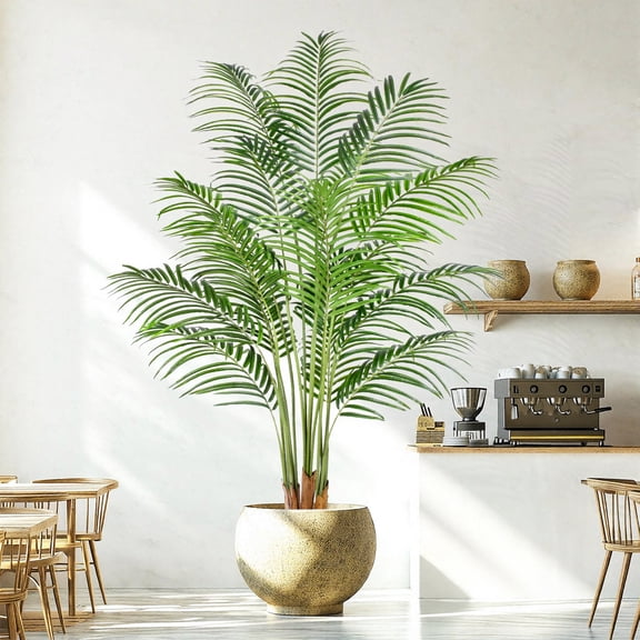 Keeplush 6FT Artificial Palm Tree - Lifelike Fake Palm Indoor Decor, 18 Silkwith Realistic Bark Design  Leaves, Large Faux Floor Plant in Pot for Home Office Living Room (180cm)