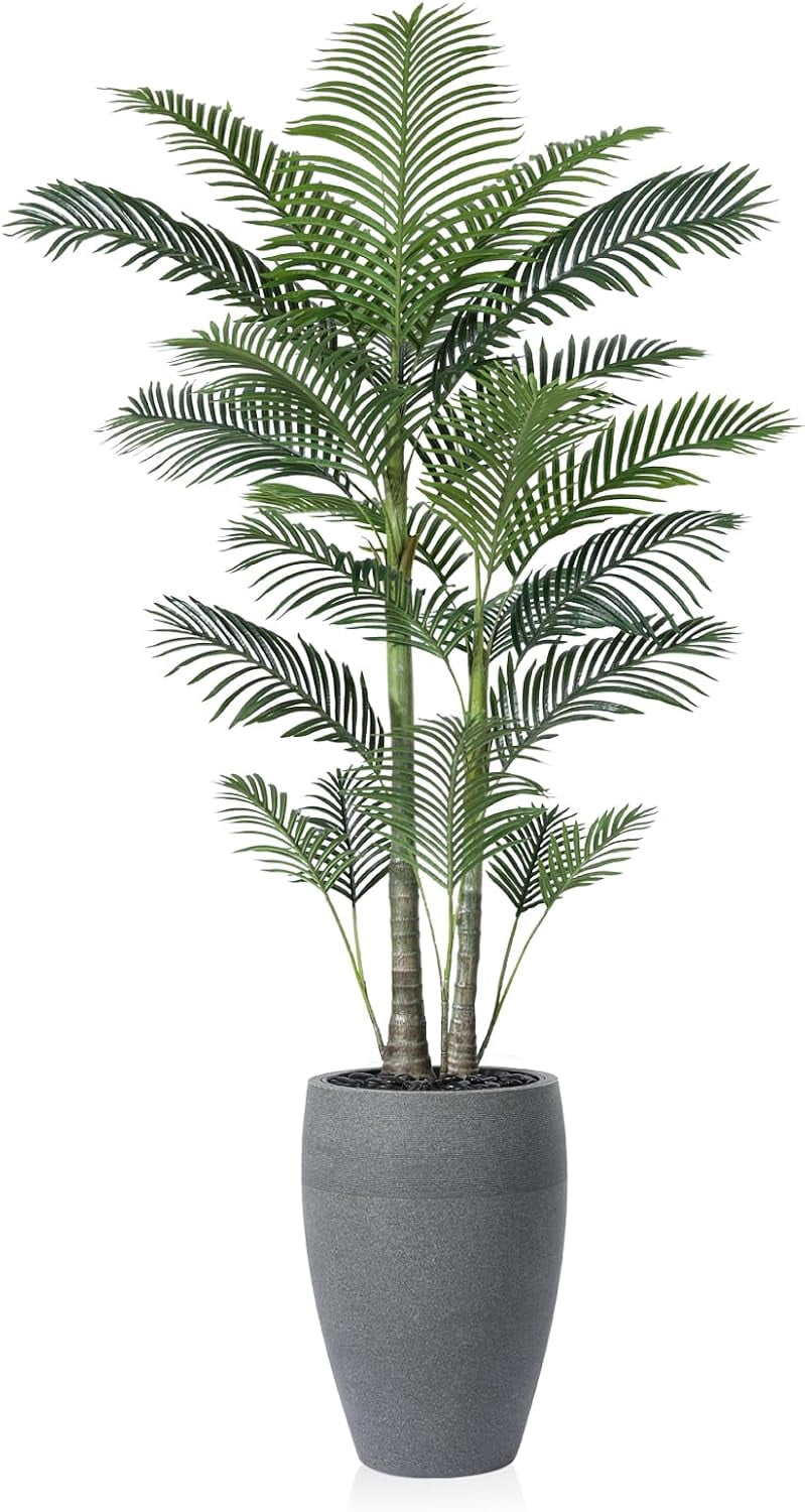 Artificial Palm Tree, 8FT Tall – UV-Resistant Faux Tree with Gray Oval ...