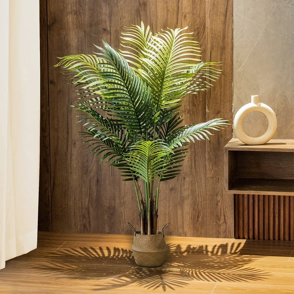 6ft Artificial Palm Tree Indoor Plant Tall Fake Tropical Palm Tree in Pot, Real Bark Design Faux Areca Palm Tree for Home Office Living Room Bedroom Farmhouse Modern Outdoor Topiary Tree