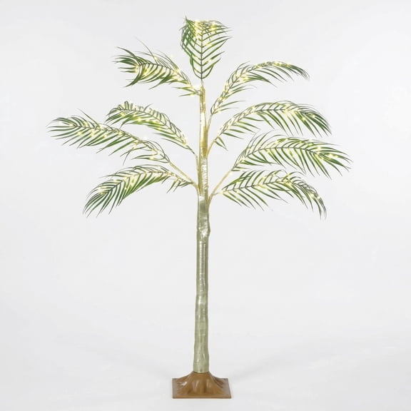 47" Artificial Palm Tree with 180 LED Lights, USB Powered for Outdoor Indoor Christmas Holiday Decor, Garden Patio Yard - Green