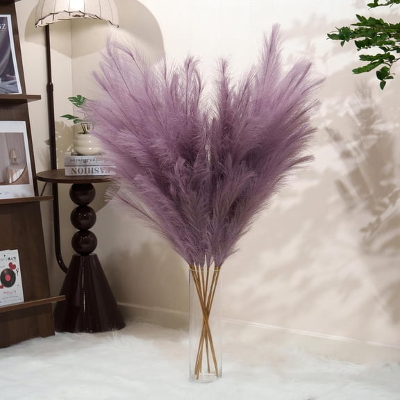 Artificial Pampas Grass Stems Lilac Purple 43.3 Inches Tall 8 Pieces 18-Branch Fluffy Design