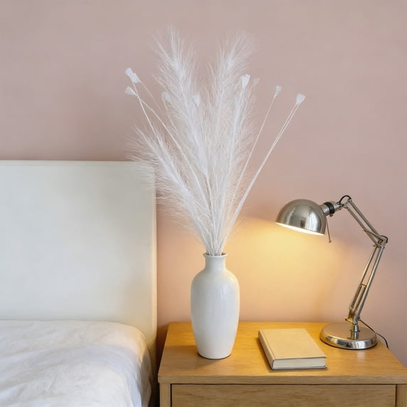 Artificial Pampas Grass with Velvet Texture,24.4" Tall Faux Floral Arrangement for Boho Home Decor,Wedding Centerpiece and Seasonal Display,Soft Feather-Like Decorative Grass(White)