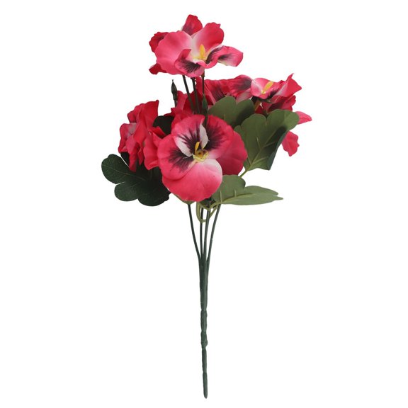 Artificial Pansy Flower Bouquet with 10 Heads, 26cm Tall, Silk and Plastic Fake Plant for Wedding, Party, Garden, Hanging Baskets, Pots or Home Décor, Deep Purple(Rose Red)