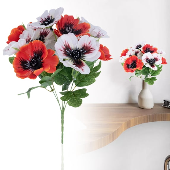 Artificial Pansy Flower Bouquet, Artificial Flowers for Outdoors, Realistic Silk Pansies for DIY Crafts, Stage & Home Decor, UV Resistant for Indoor Outdoor Garden Decor, 12.2inch