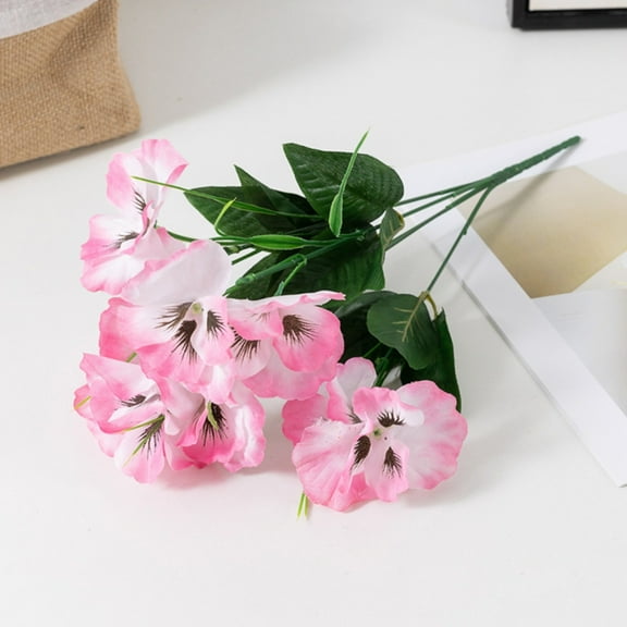 Artificial Pansy Flower Bushes, Multi-Color Silk Pansies with Green Leaves, Fake Pansy Sprigs for Spring Decor,Wedding Centerpieces, Patio Planters & Home Arrangements(Pink)