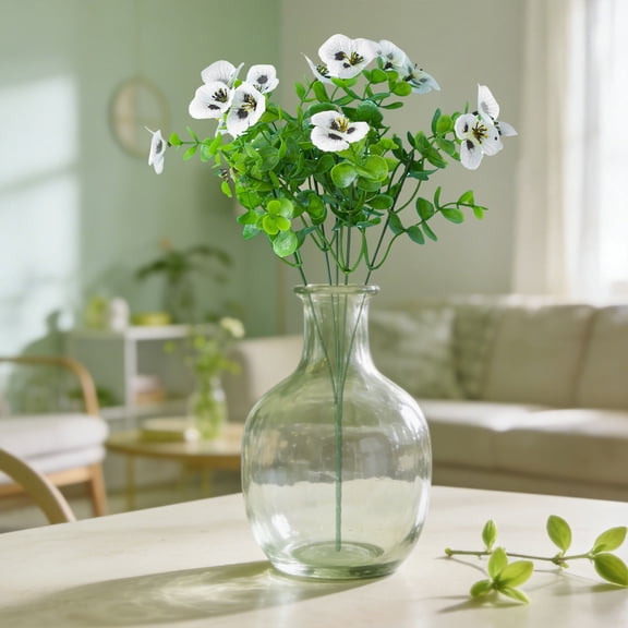 Artificial Pansy Flowers (1 Bunch) – Vibrant Fake Blooms for Garden Fence, Flower Bed & Balcony Outdoor Home Decoration (White)