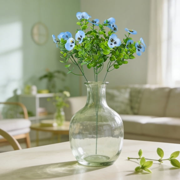 Artificial Pansy Flowers Faux Plants for Garden Decor Outdoor Flower Bed Fence Decoration Home Ornament Realistic Blue Silk Flowers,1 Bundle,Blue