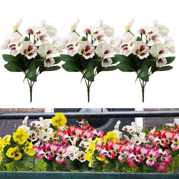 Artificial Pansy Outdoor Flowers, Fake Plastic Greenery for Porch, Garden, Balcony, Never Fade Artificial Flowers