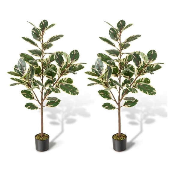 Artificial Paradise Plant 2 Pack, 4.3ft Fake Banana Leaf Tree, Indoor Tropical Plants for Home Office Decor, Realistic Greenery with Cement Pot