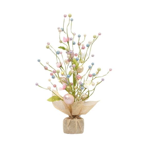 Artificial Pastel Berry Tree in Burlap Base Decorative Faux Plant for Home, Office, Weddings, and Events, 16 Inches Tall