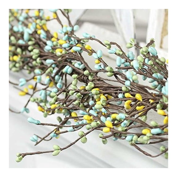 Artificial Pastel Yellow, Blue and Green Pip Berry - Year Round Rustic Berries, Spring Summer Farmhouse Home Decor for Table Arrangements, Fireplace Mantel, and Centerpieces (54" Long)